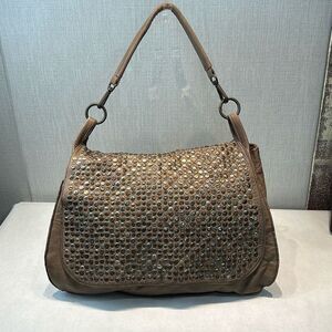 COSTANZA ROTA Italian Leather Messenger Bag Purse Brown Studs Large Flap Slouchy